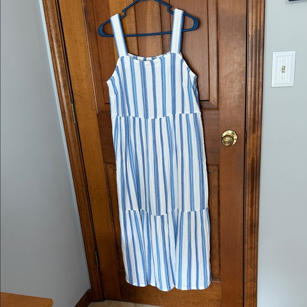 J. Jill Blue and White Striped Gauze Dress Size Small